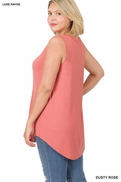 Zenana Plus Luxe Rayon Sleeveless V-Neck Hi-Low Hem Top us.meeeshop - 