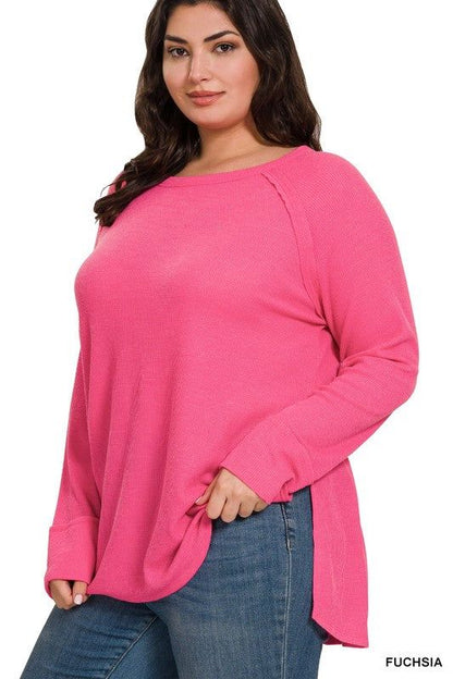 Zenana Plus Melange Baby Waffle Long Sleeve Top us.meeeshop - 