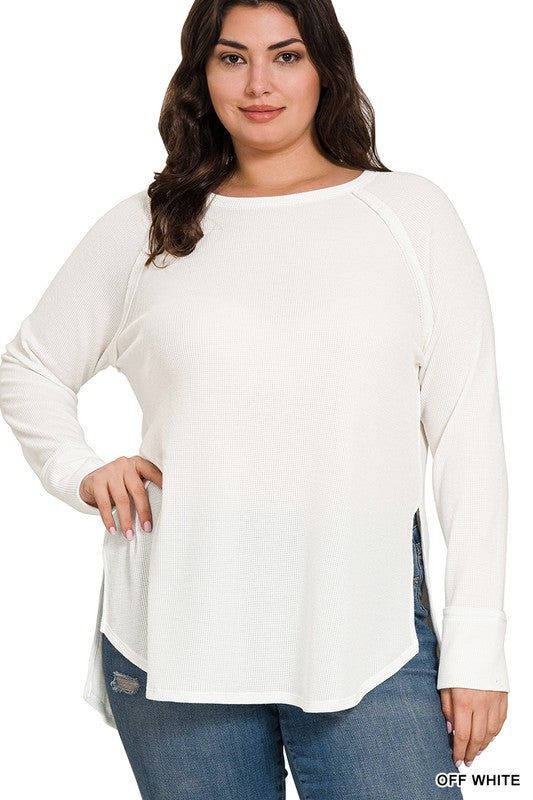 Zenana Plus Melange Baby Waffle Long Sleeve Top us.meeeshop - Shirts & Tops