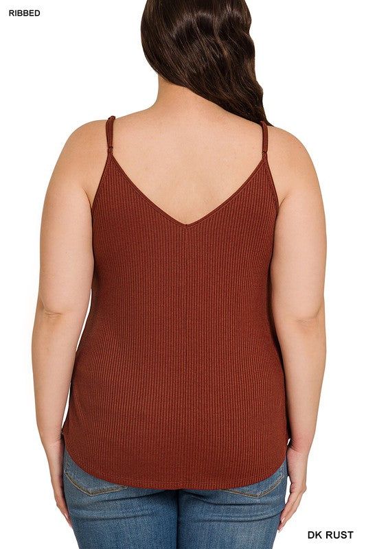 Zenana Plus Ribbed Half Snap Button Closure Cami Top us.meeeshop - 