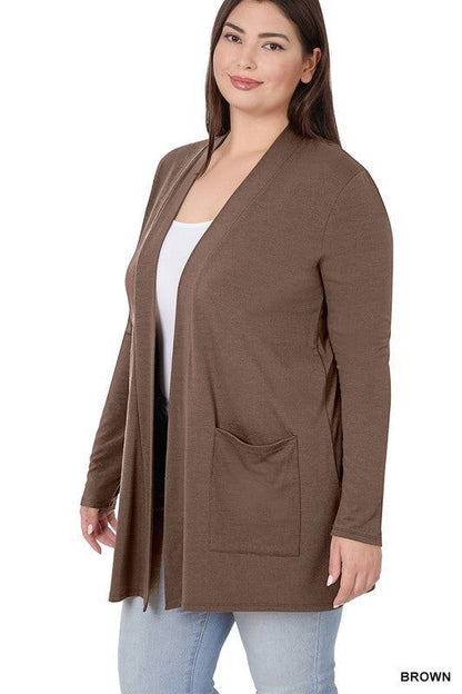 Zenana Plus Slouchy Pocket Open Cardigan us.meeeshop - 