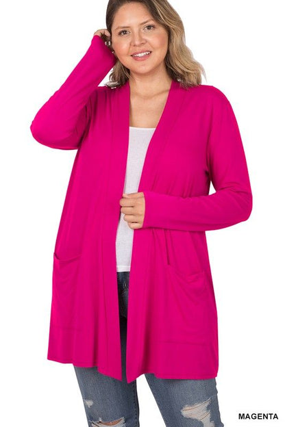 Zenana Plus Slouchy Pocket Open Cardigan us.meeeshop - 