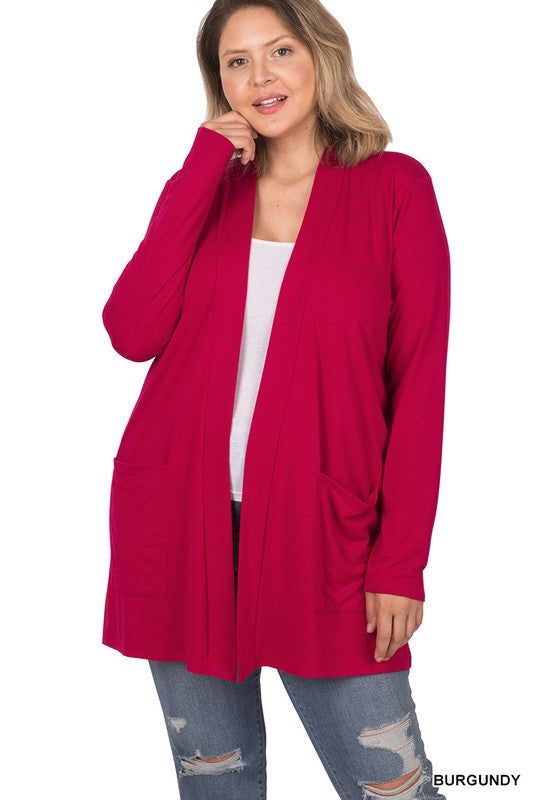 Zenana Plus Slouchy Pocket Open Cardigan us.meeeshop - 