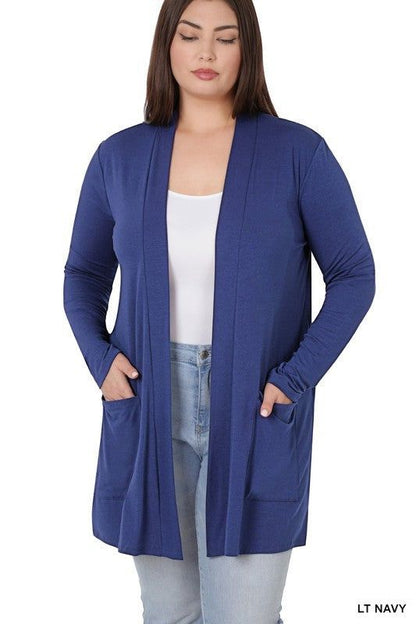 Zenana Plus Slouchy Pocket Open Cardigan us.meeeshop - 