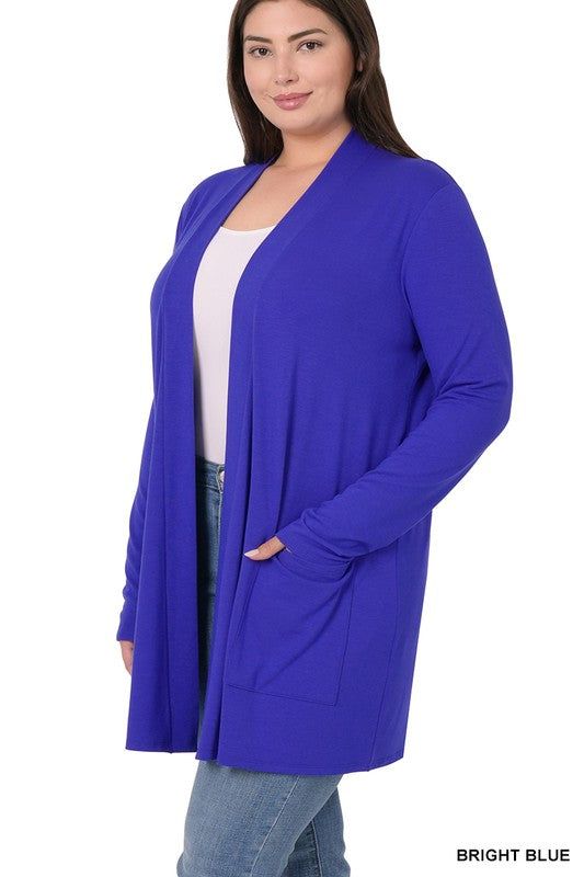 Zenana Plus Slouchy Pocket Open Cardigan us.meeeshop - 