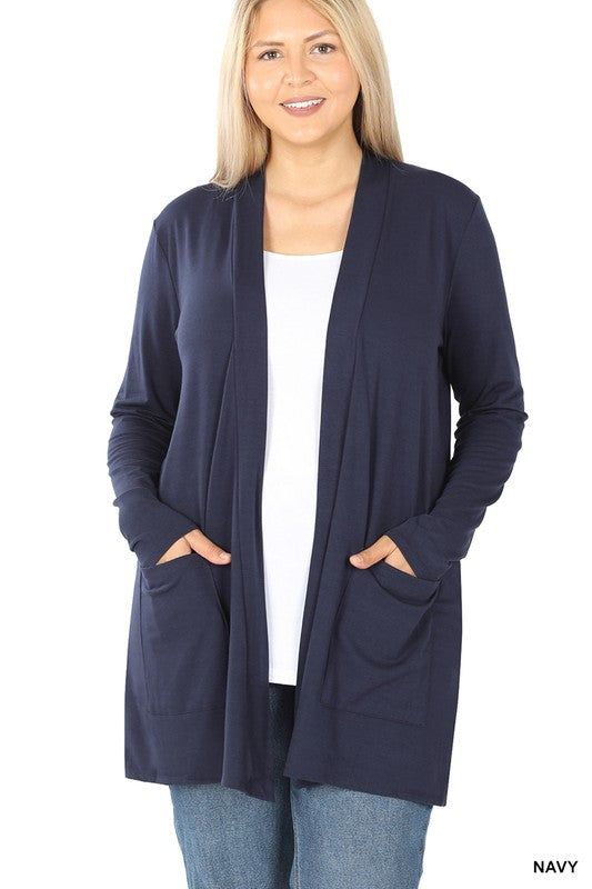 Zenana Plus Slouchy Pocket Open Cardigan us.meeeshop - 