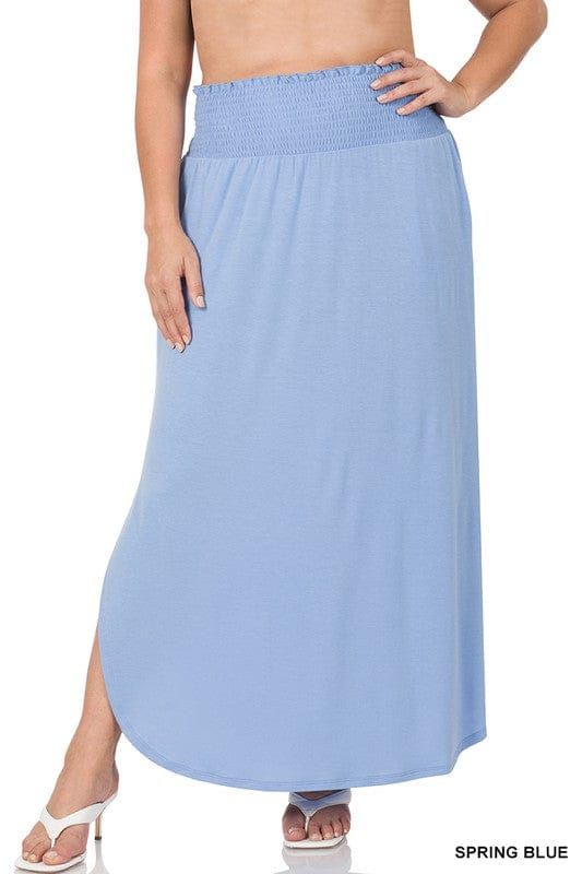 Zenana Plus Smocked Waist Side Slit Maxi Skirt us.meeeshop - Skirts