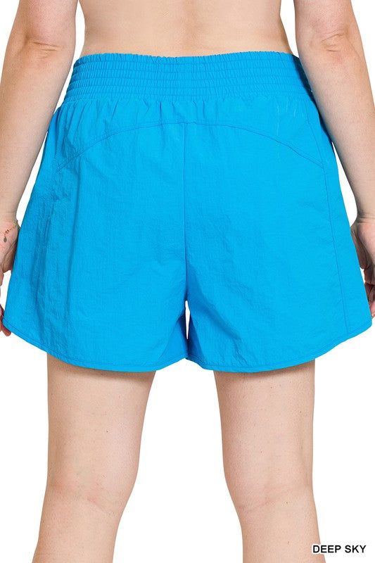 Zenana Plus Windbreaker Smocked Waistband Running Shorts us.meeeshop - 