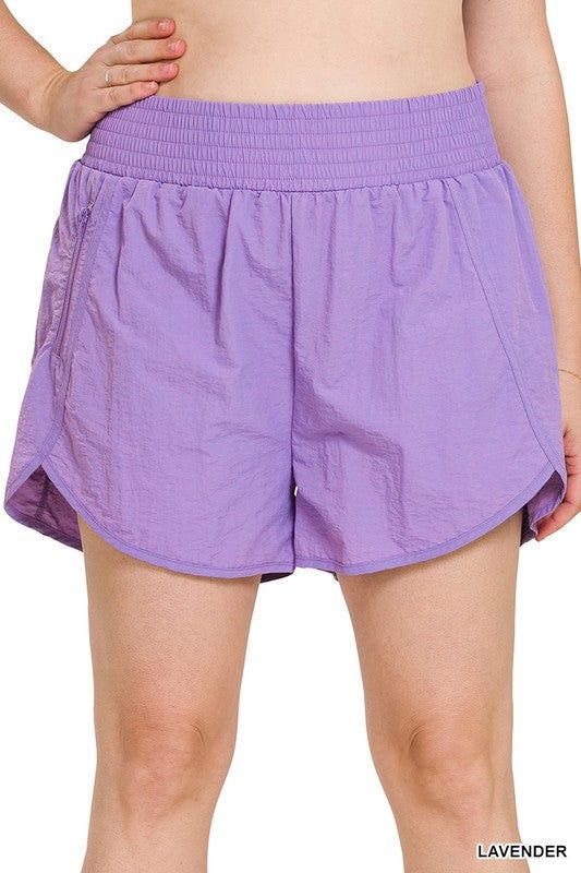 Zenana Plus Windbreaker Smocked Waistband Running Shorts us.meeeshop - 