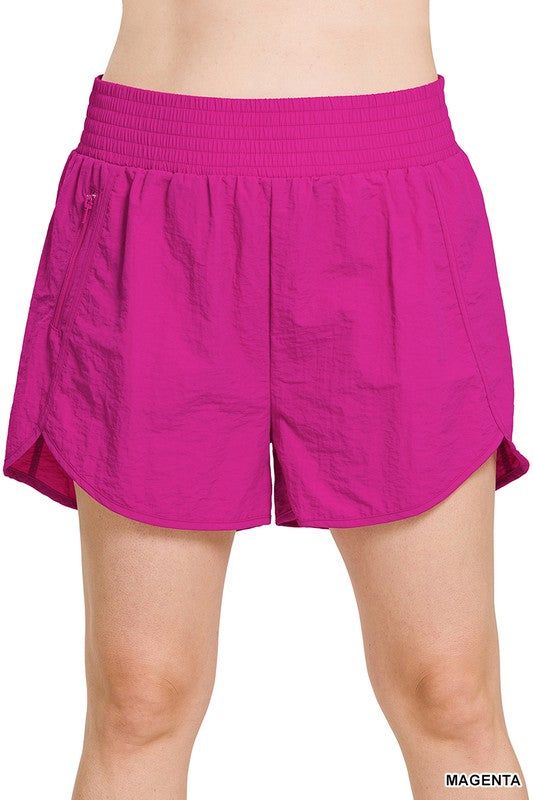 Zenana Plus Windbreaker Smocked Waistband Running Shorts us.meeeshop - 