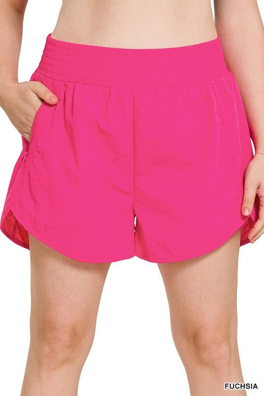 Zenana Plus Windbreaker Smocked Waistband Running Shorts us.meeeshop - 