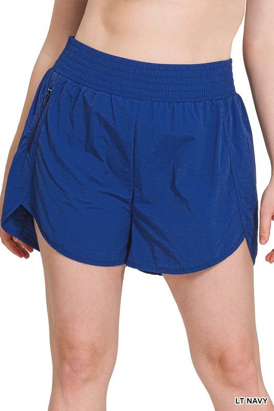 Zenana Plus Windbreaker Smocked Waistband Running Shorts us.meeeshop - 