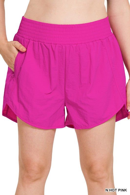 Zenana Plus Windbreaker Smocked Waistband Running Shorts us.meeeshop - Shorts