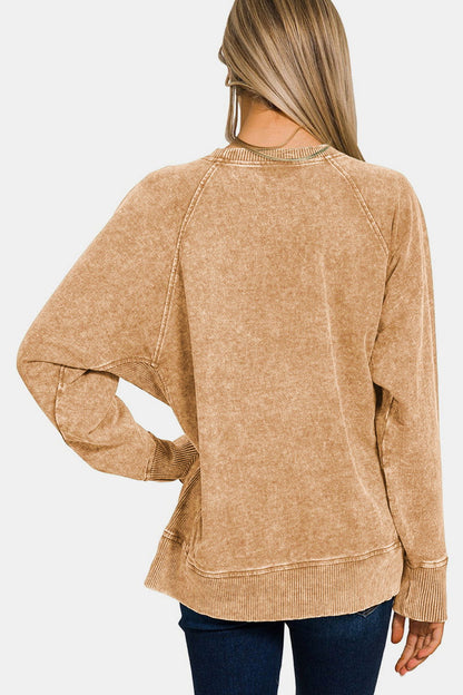 Zenana Pocketed Round Neck Sweatshirt us.meeeshop - 