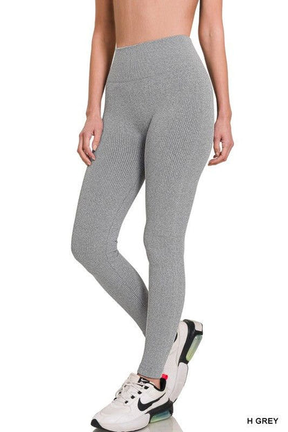 Zenana Ribbed Seamless High Waisted Full Length Leggings us.meeeshop - 