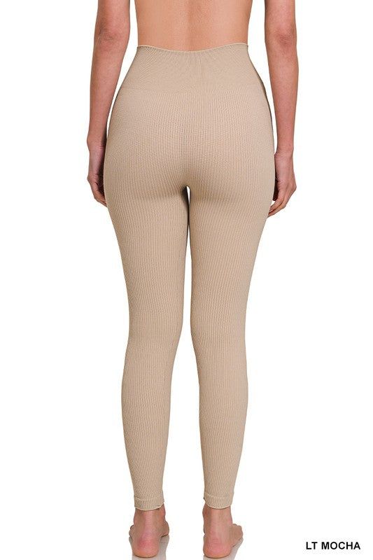 Zenana Ribbed Seamless High Waisted Full Length Leggings us.meeeshop - 