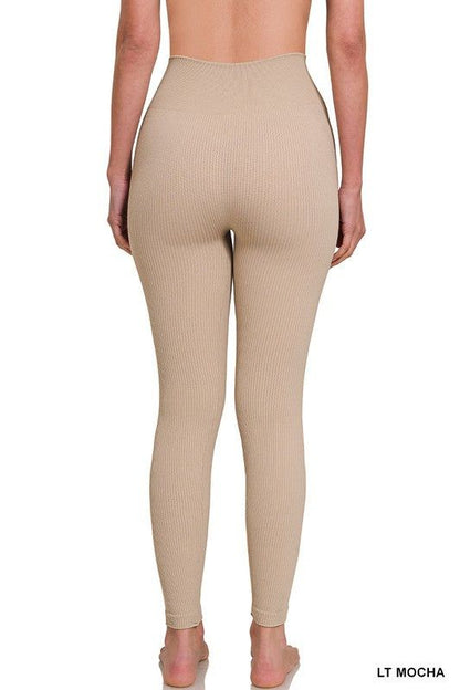 Zenana Ribbed Seamless High Waisted Full Length Leggings us.meeeshop - 