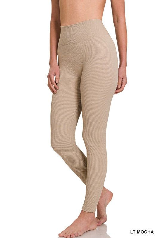 Zenana Ribbed Seamless High Waisted Full Length Leggings us.meeeshop - 