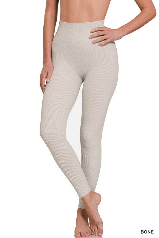 Zenana Ribbed Seamless High Waisted Full Length Leggings us.meeeshop - 