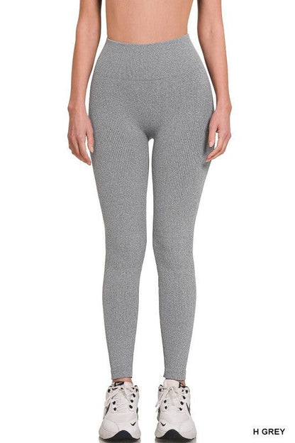 Zenana Ribbed Seamless High Waisted Full Length Leggings us.meeeshop - 