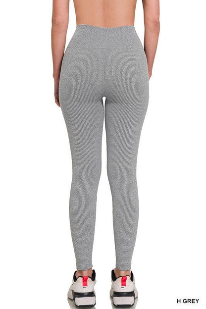 Zenana Ribbed Seamless High Waisted Full Length Leggings us.meeeshop - 