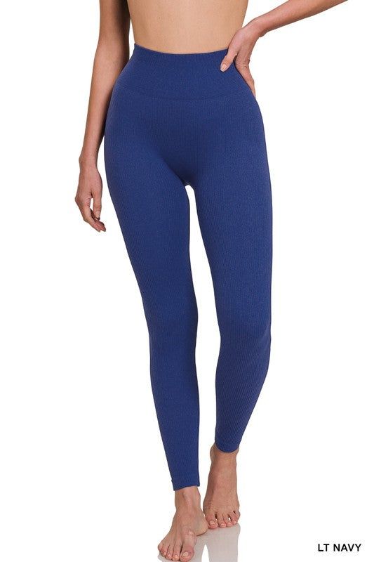 Zenana Ribbed Seamless High Waisted Full Length Leggings us.meeeshop - 