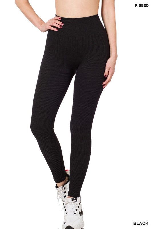 Zenana Ribbed Seamless High Waisted Full Length Leggings us.meeeshop - 