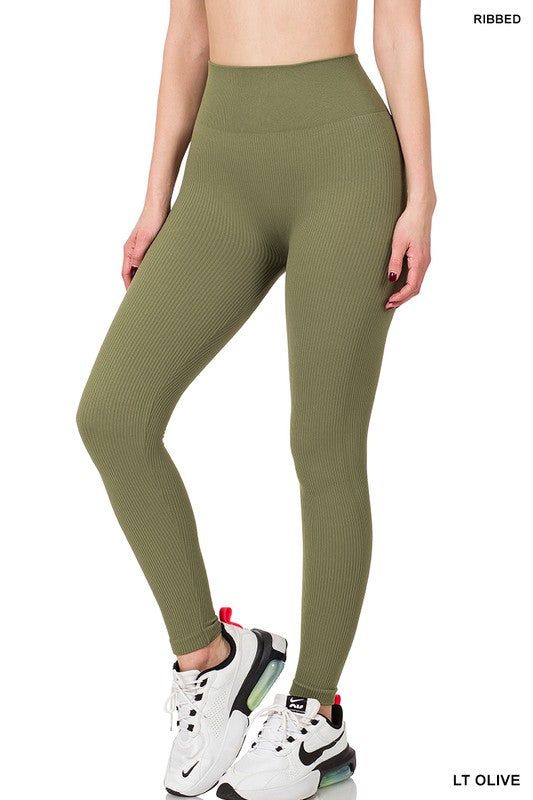 Zenana Ribbed Seamless High Waisted Full Length Leggings us.meeeshop - Pants