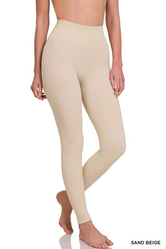 Zenana Ribbed Seamless High Waisted Full Length Leggings us.meeeshop - 