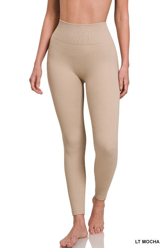 Zenana Ribbed Seamless High Waisted Full Length Leggings us.meeeshop - 