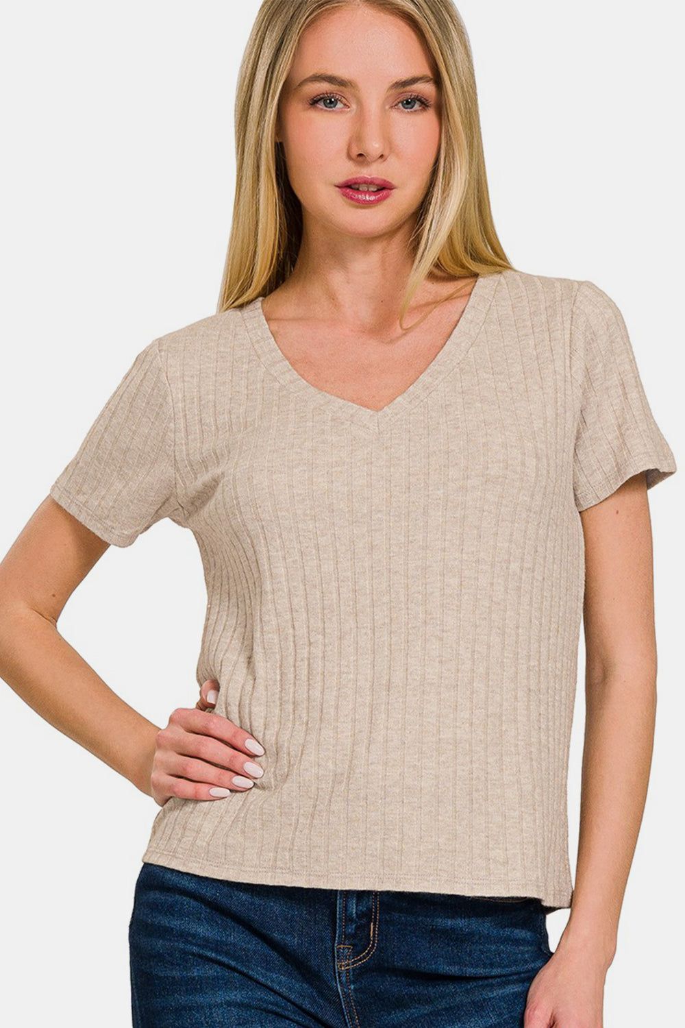 Zenana Ribbed Short Sleeve T-Shirt us.meeeshop - Shirts & Tops