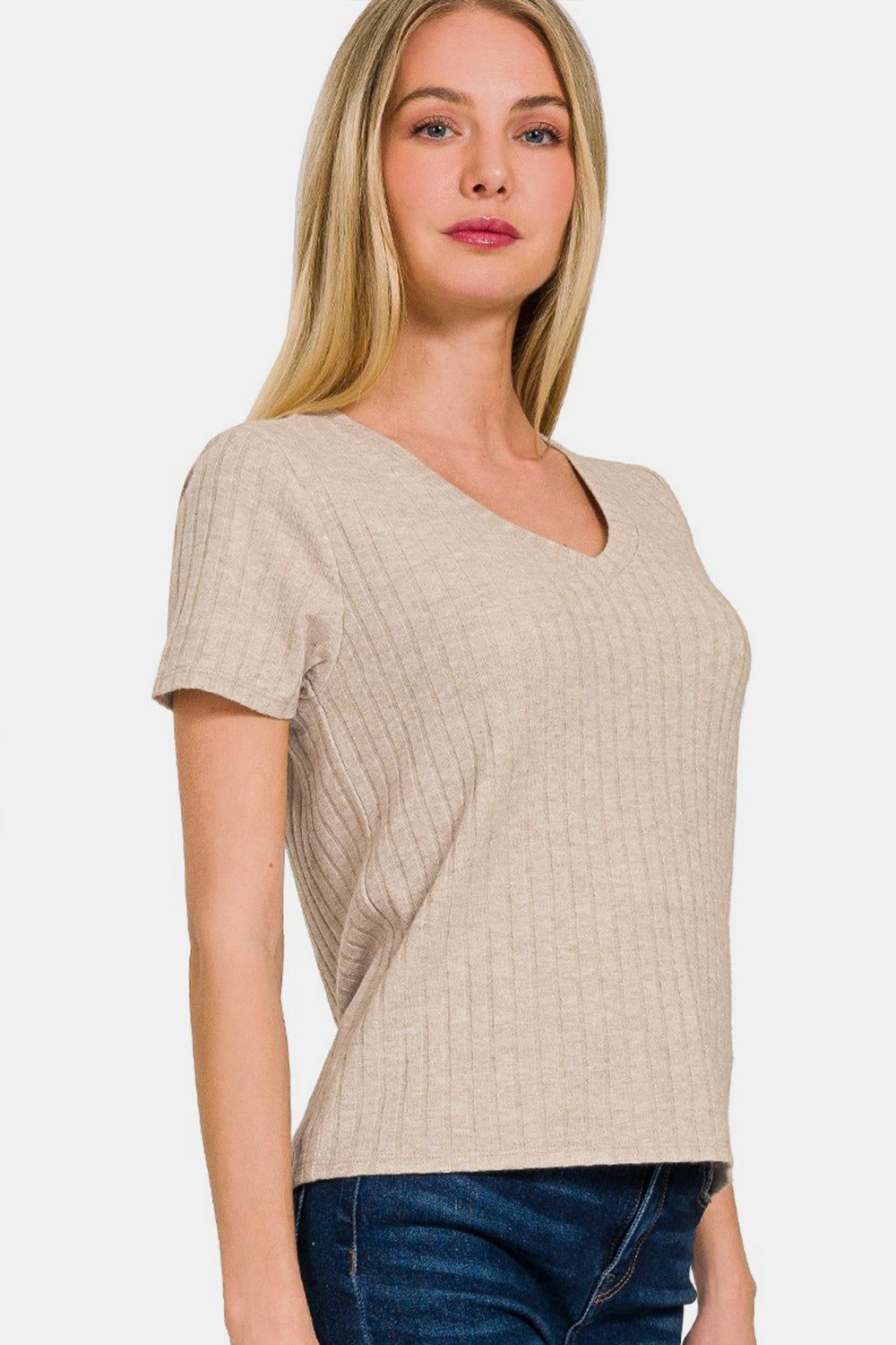 Zenana Ribbed Short Sleeve T-Shirt us.meeeshop - 