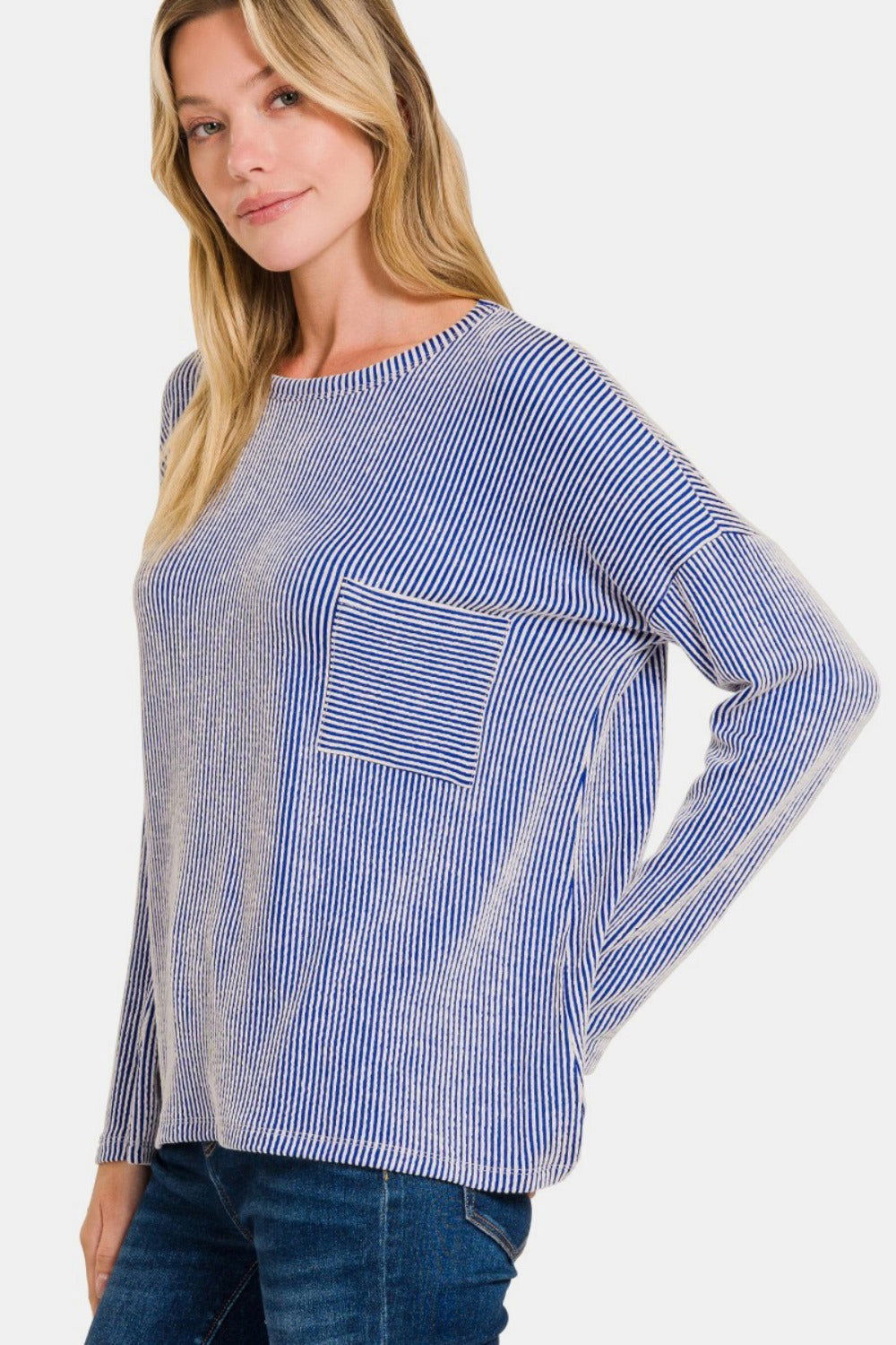 Zenana Ribbed Striped Long Sleeve T-Shirt us.meeeshop - 