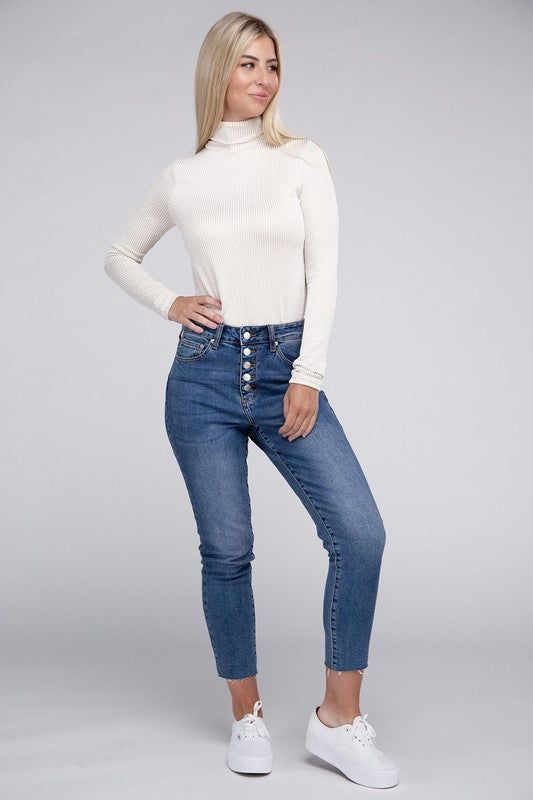 Zenana Ribbed Turtle Neck Long Sleeve Top us.meeeshop - Shirts & Tops