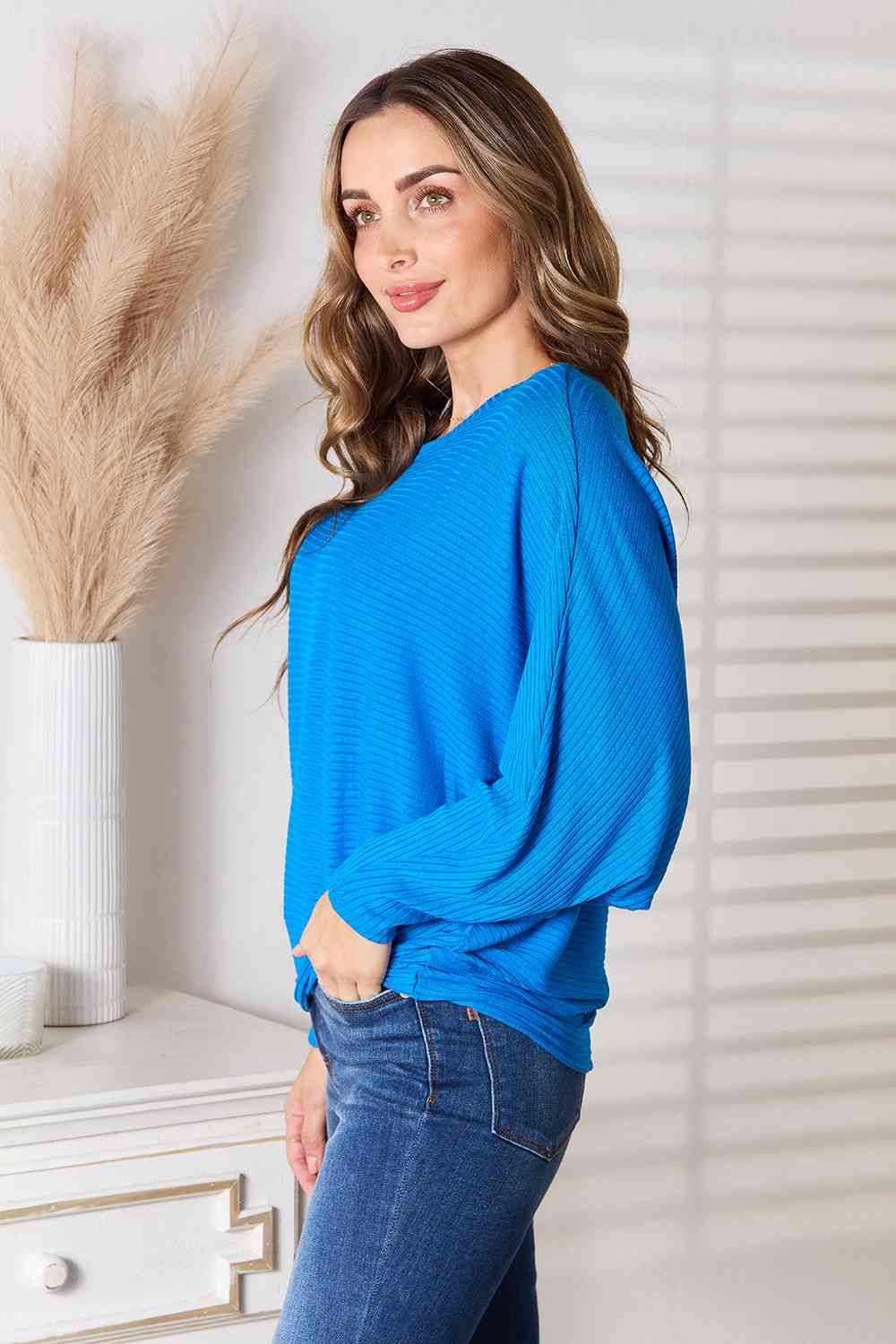 Zenana | Round Neck Batwing Sleeve Blouse us.meeeshop - 