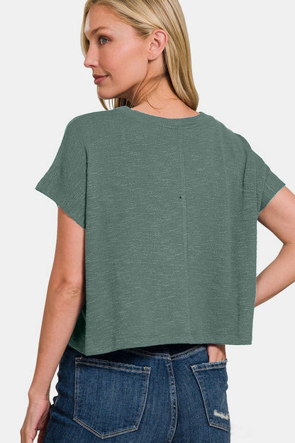 Zenana Round Neck Short Sleeve Crop T-Shirt us.meeeshop - 