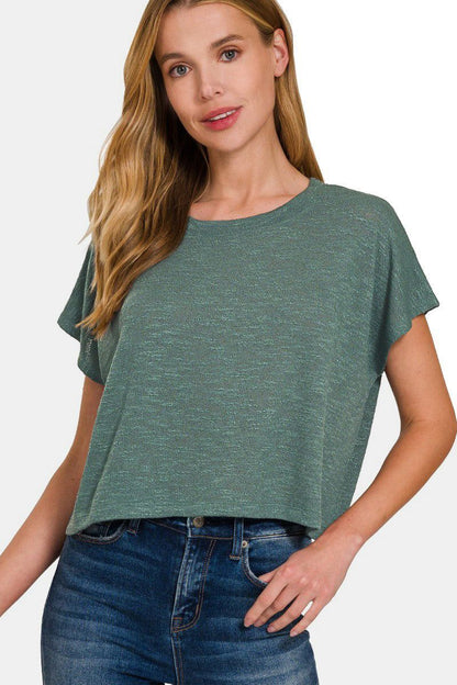 Zenana Round Neck Short Sleeve Crop T-Shirt us.meeeshop - Shirts & Tops