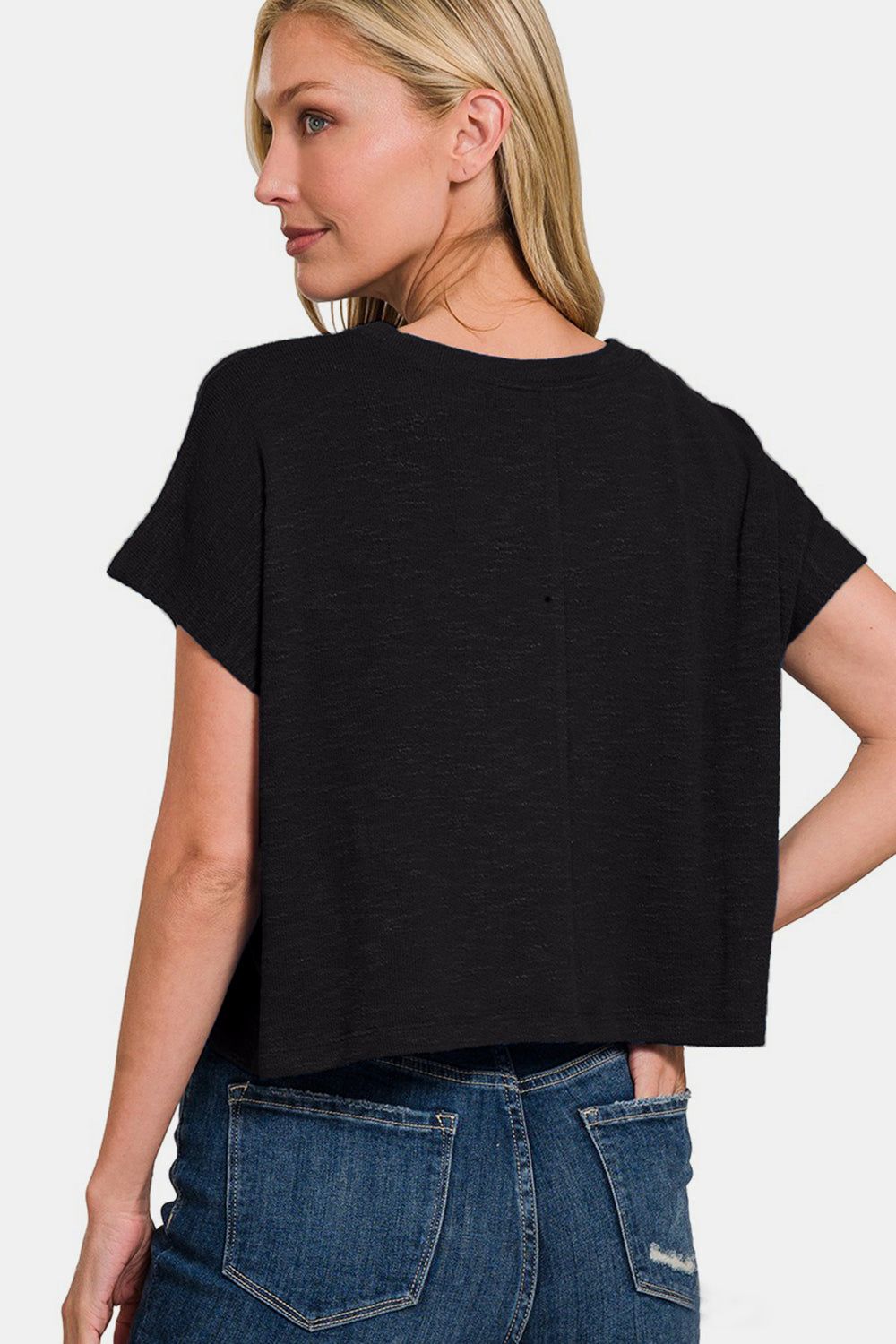 Zenana Round Neck Short Sleeve Crop T-Shirt us.meeeshop - 