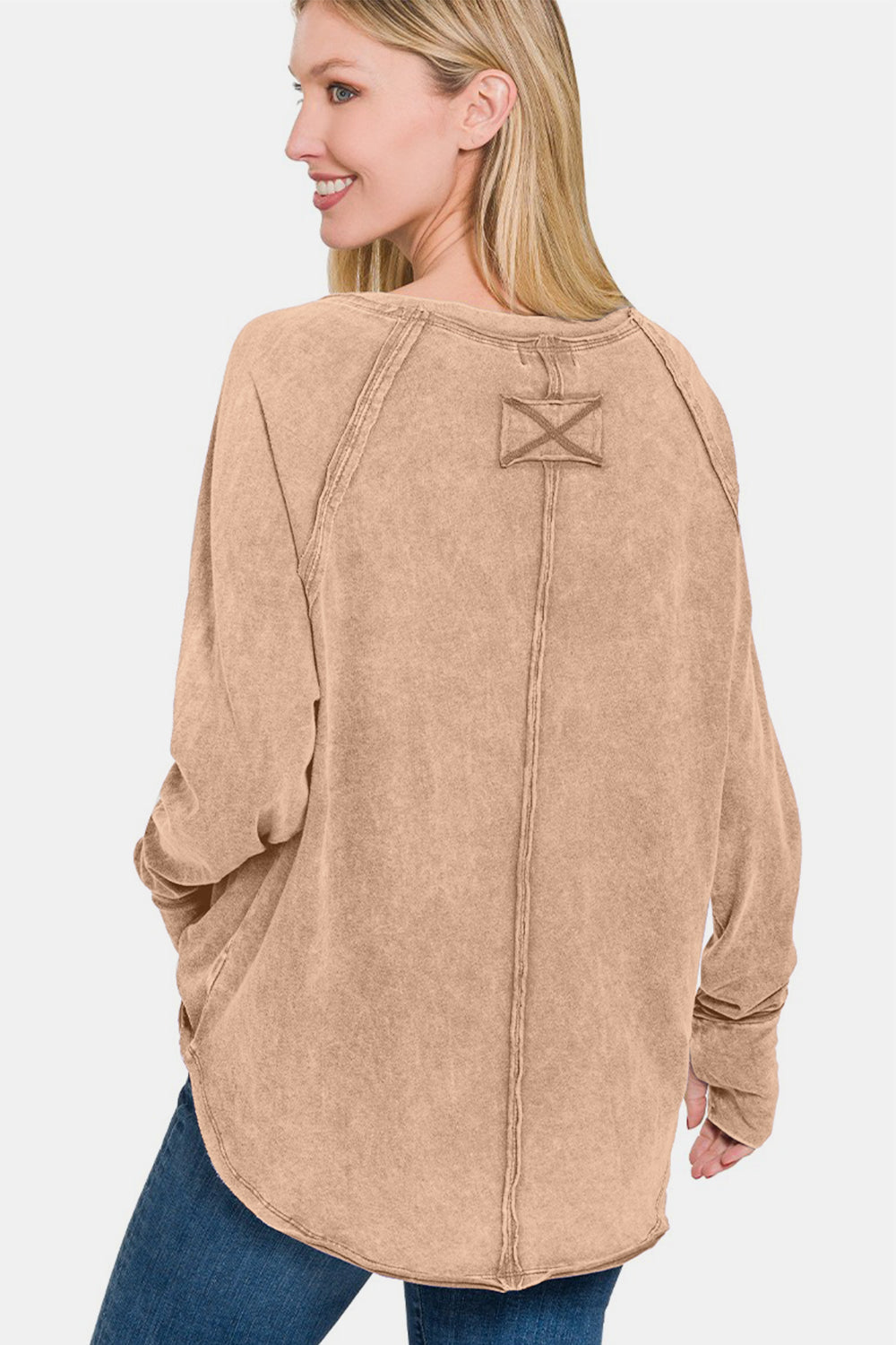 Zenana Round Neck Thumbhole Long Sleeve T-Shirt us.meeeshop - 