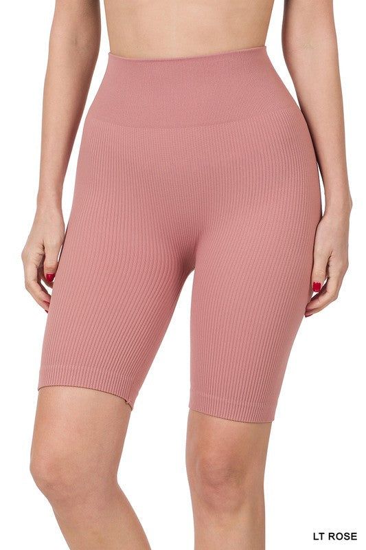 Zenana Seamless Ribbed High Waist Biker Shorts us.meeeshop - Shorts