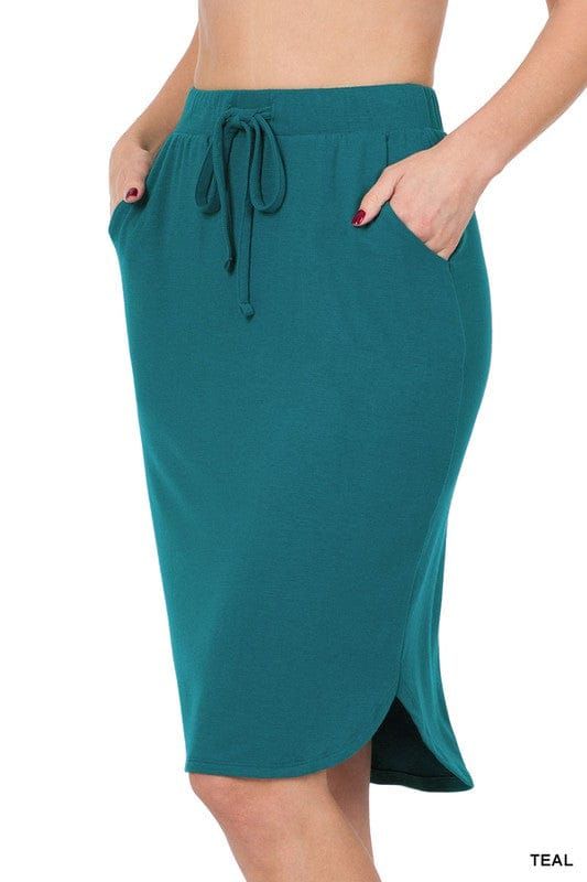 Zenana Self Tie Tulip Hem Skirt With Side Pockets us.meeeshop - 