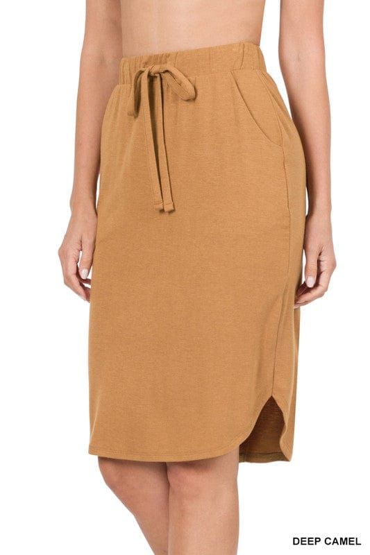 Zenana Self Tie Tulip Hem Skirt With Side Pockets us.meeeshop - Skirts