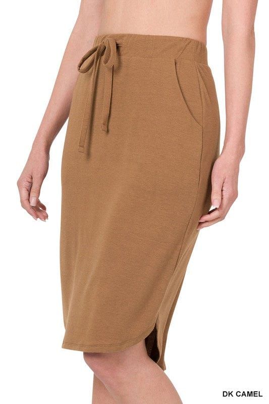 Zenana Self Tie Tulip Hem Skirt With Side Pockets us.meeeshop - 