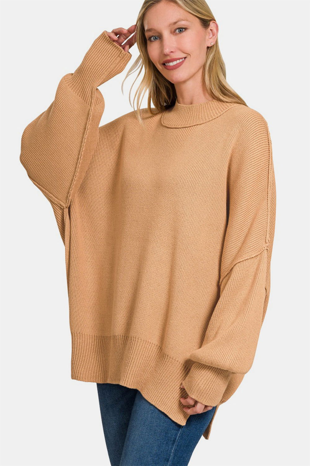 Zenana Side Sit Oversize Sweater us.meeeshop - Shirts & Tops