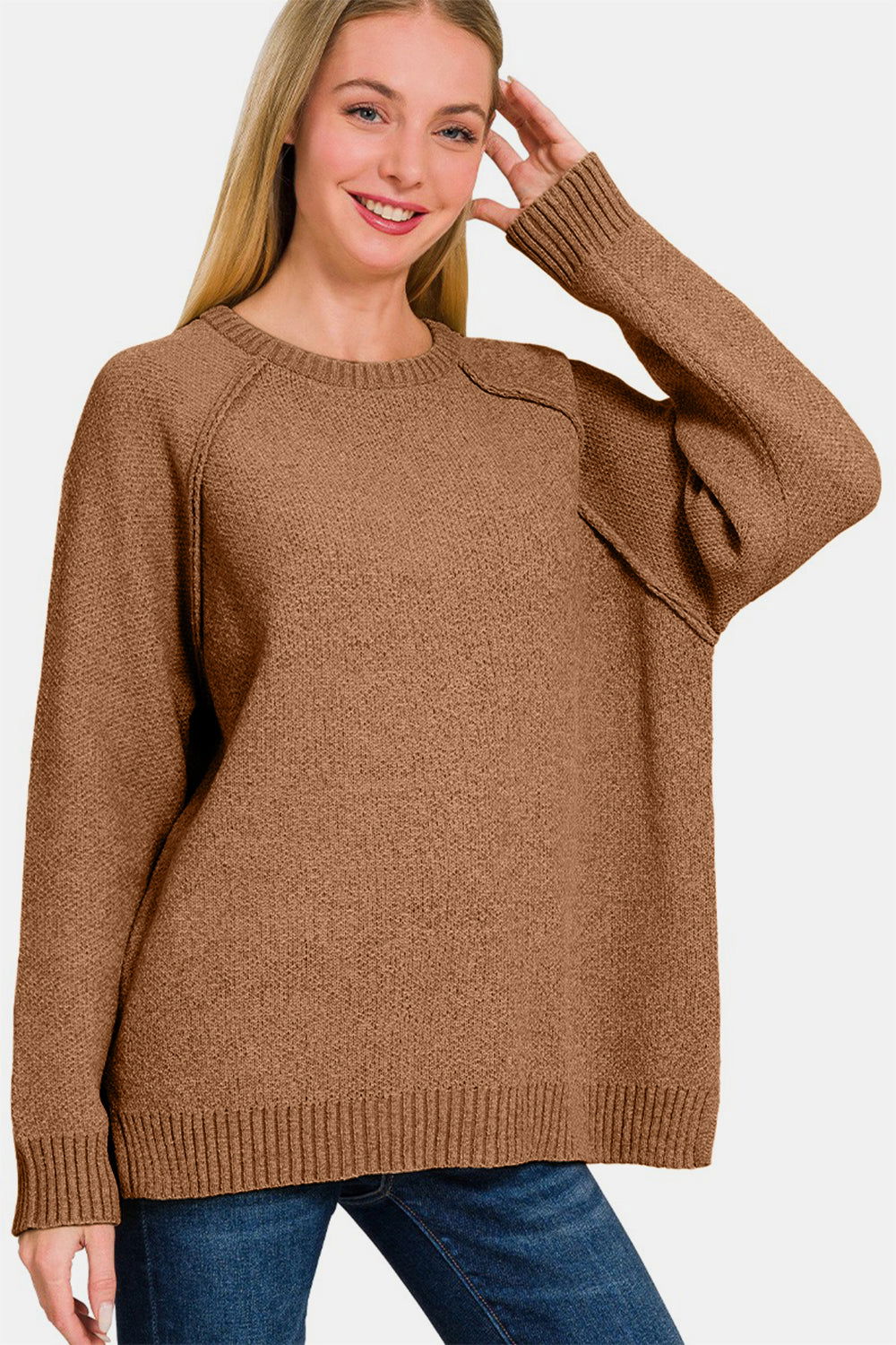 Zenana Side Slit Raglan Sleeve Sweater us.meeeshop - 