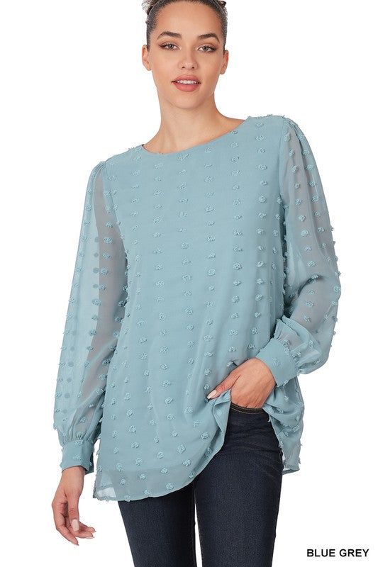 Zenana Swiss Dot Round Neck Blouse us.meeeshop - 