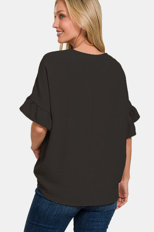 Zenana V-Neck Flutter Sleeve Top us.meeeshop - Shirts & Tops