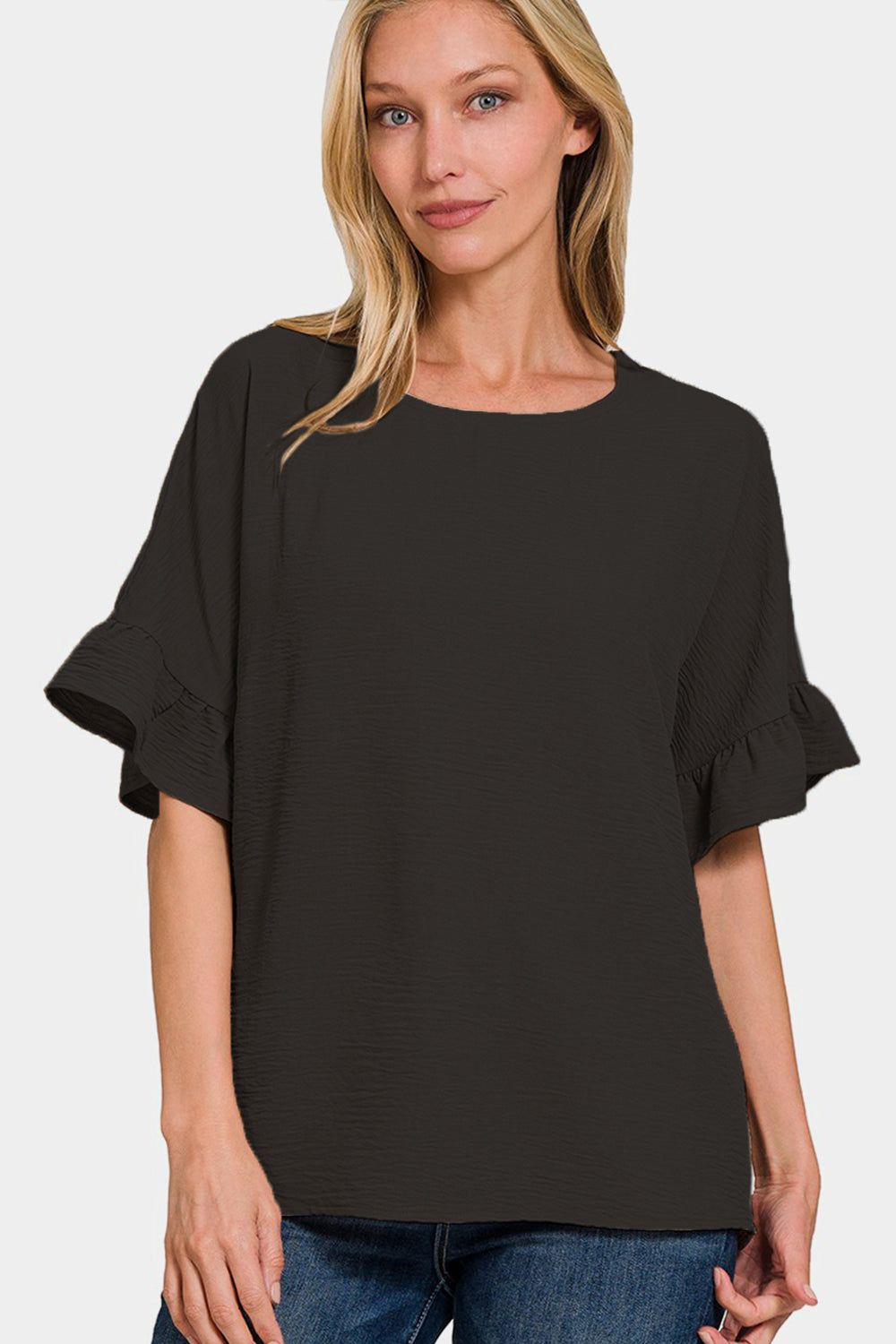 Zenana V-Neck Flutter Sleeve Top us.meeeshop - 