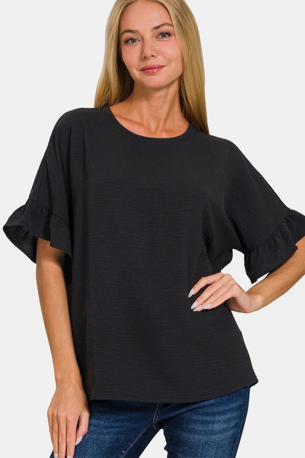 Zenana V-Neck Flutter Sleeve Top us.meeeshop - 