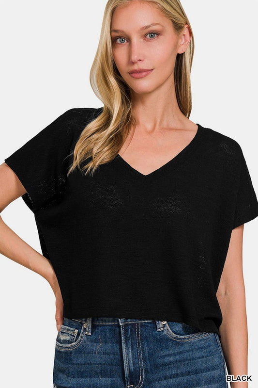 Zenana V-Neck Short Sleeve Crop T-Shirt us.meeeshop - Shirts & Tops